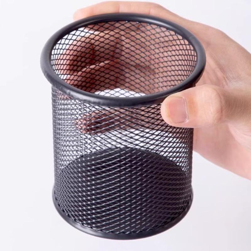 Simple Iron Mesh Pen Holder for Office Supplies, Metal Mesh Ironwork Desktop Storage Bucket for Student Stationery