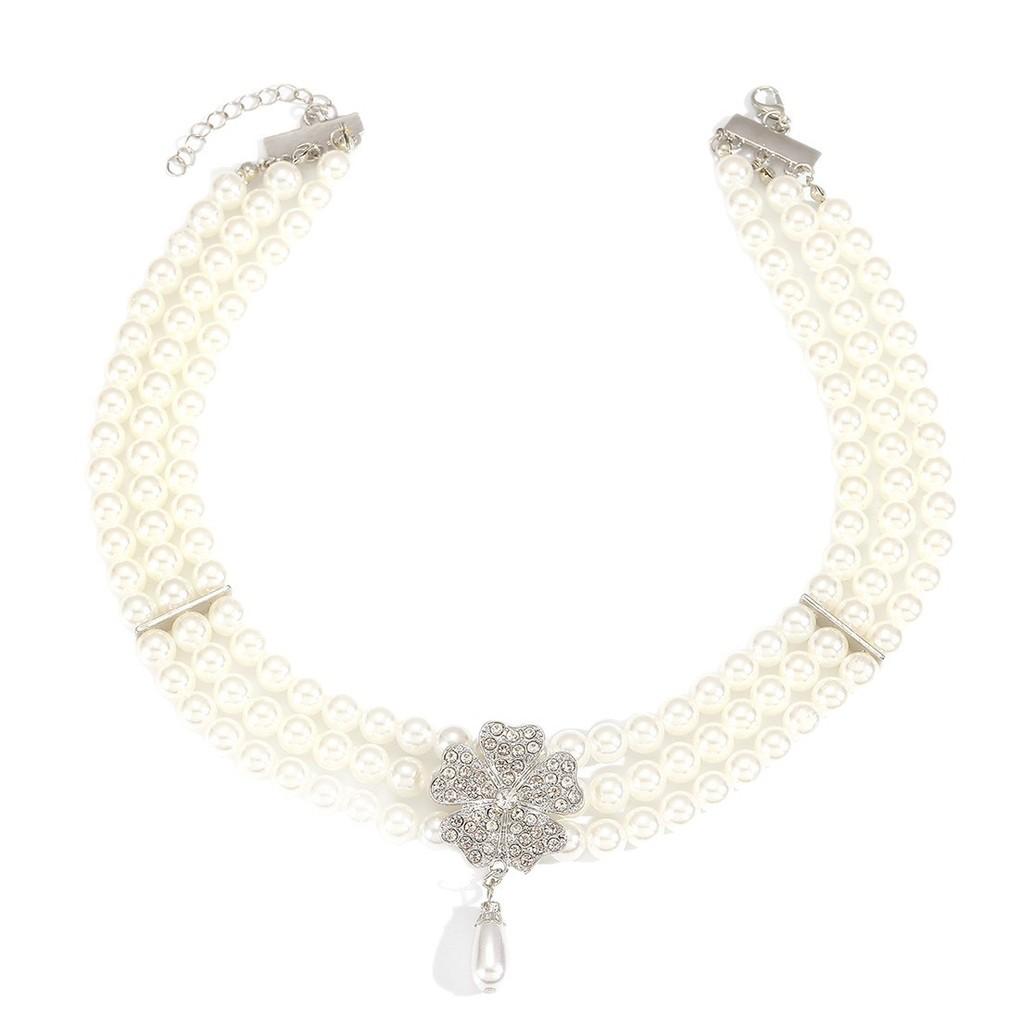 Pärlhalsband med glittrande blomhänge Flerlagers Retro Statement för Kvinnor