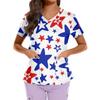 Übergröße Bedrucktes Scrub Arbeitsuniform Oberteil für Damen V-Ausschnitt Independence Day Print Kurzarm Lustige T-Shirts Arbeitskleidung T-Shirt mit Taschen
