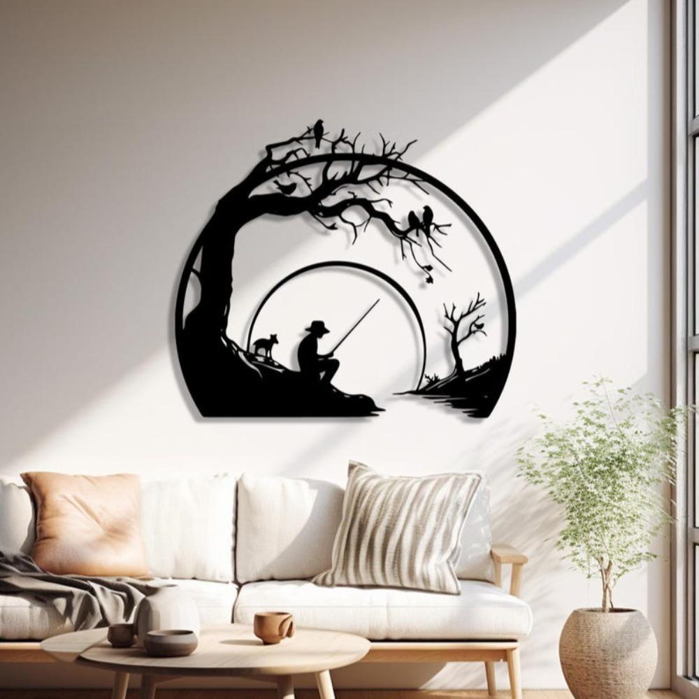 Riverside Fishing Metal Wall Art, Fisherman Decor, Father Day Gift