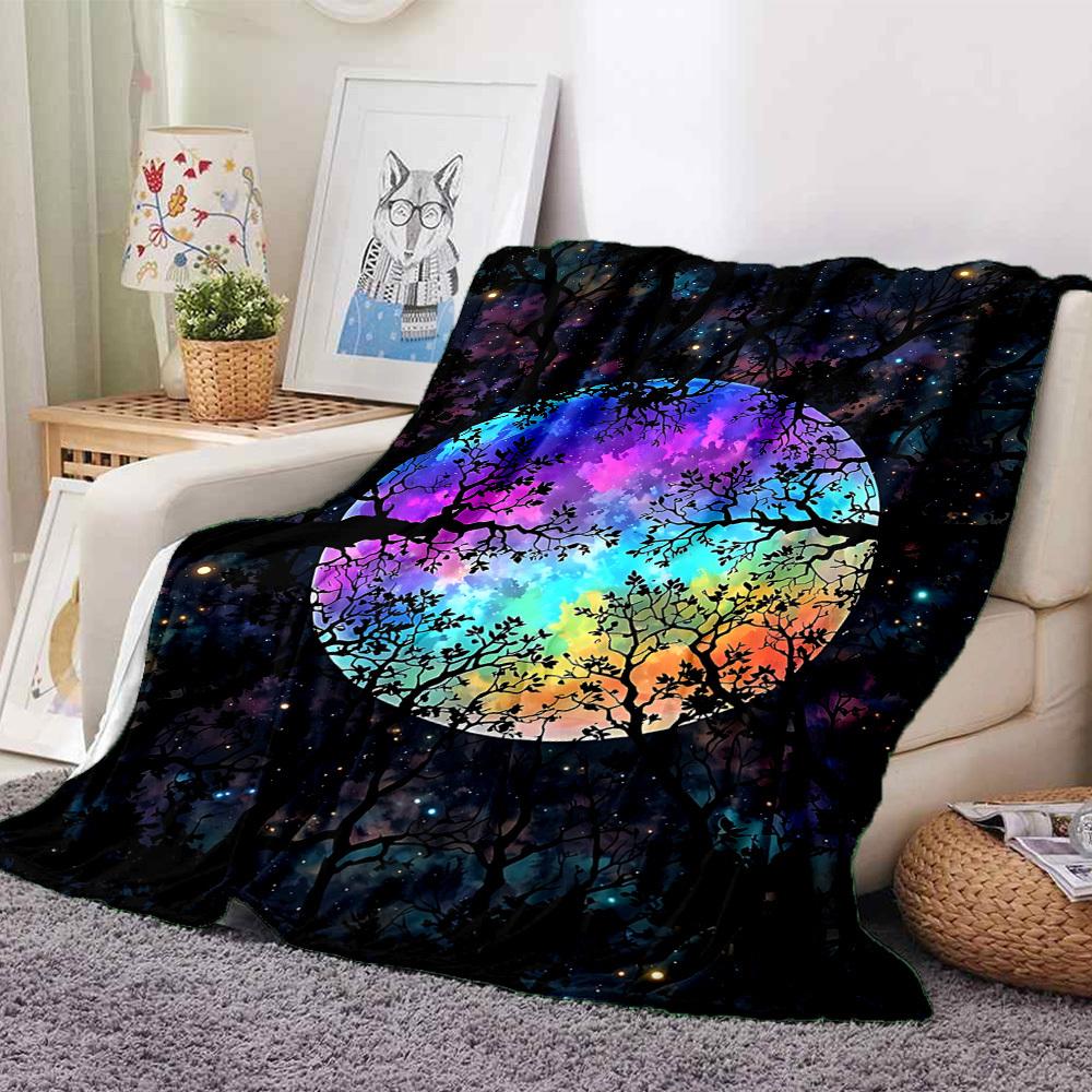 1pc Galaxy Trees Blanket, Lightweight Flannel Throw Blanket for Sofa, Bed, Travel, Camping, Living Room, Office, Couch039