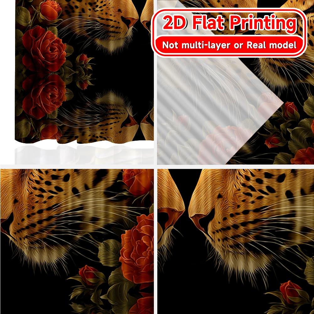 Set Of 2 Flat Printing Curtains Without Rod Leopard Roses Reflection Valentine Is Day Festival Creative Semi Light Filtering Made Polyester