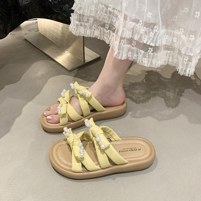 Skirt beach one-word bow gentle flat bottom 2025 with new soft beautiful slippers cool slippers women's summer wear