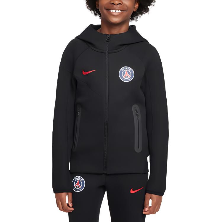 Nike Sweatshirt Paris Saint Germain Tech Fleece Football Full Zip Hoodie Black Teenagers FQ3511-010 S
