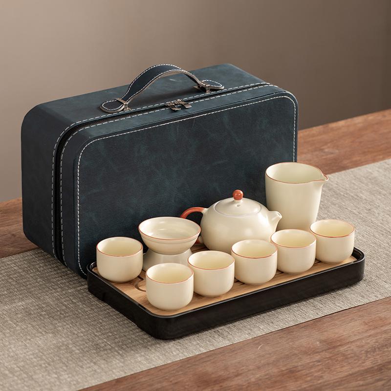 Xishi Teapot Huang Ru Kiln Travel Kung Fu Tea Set Household Portable Teacup Teapot Light Luxury Business Gifts