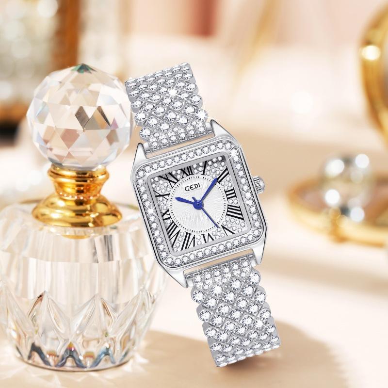 Leichter Luxus Zigeuner Damen Armbanduhr Quadratisch Leichter Luxus Voll Diamant Mittelalter Uhr High-End Damen Quarz Uhr