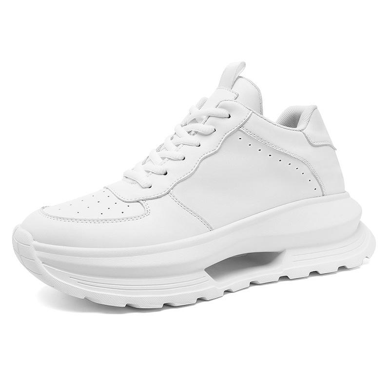 Men s Versatile White Sports Sneakers: Height-Increasing, Thick Sole, Casual Dad Shoes. 40