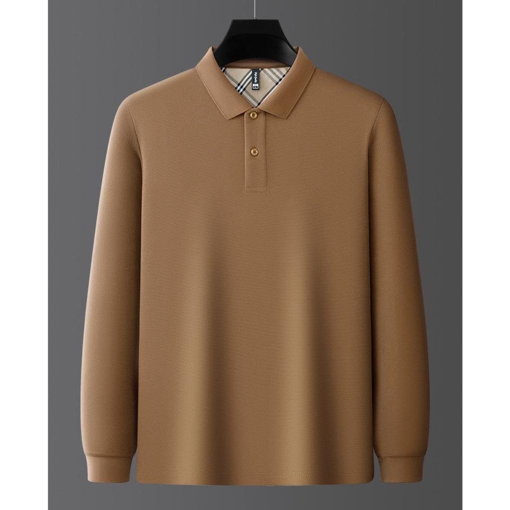 TrendHub New Men's  Cotton Business Long Sleeve Solid Color Polo Shirt Fashionable Warm Comfortable Autumn Winter Top