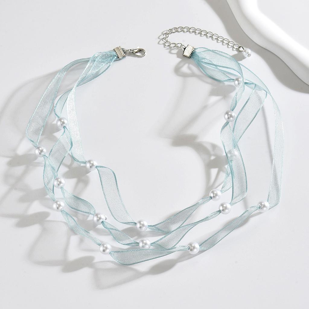 Pearl Organza Ribbon Choker, Sweet Simple Korean Style Clavicle Necklace