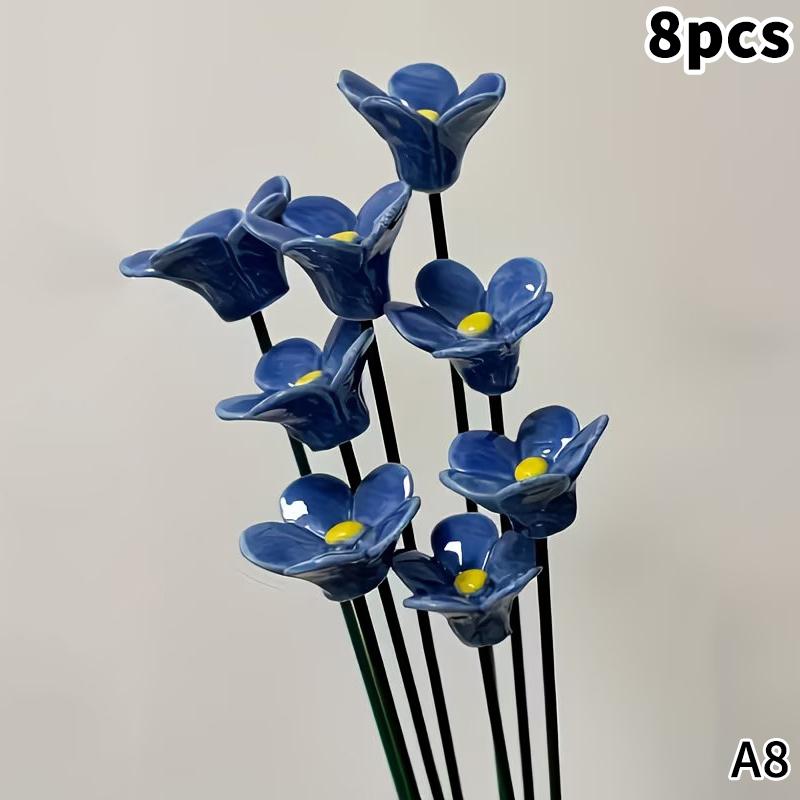Latest 6/8/10pcs Handcrafted Ceramic Forget Never Fades Ceramic Flowers Home Ornament Indoor And Outdoor Home Decor