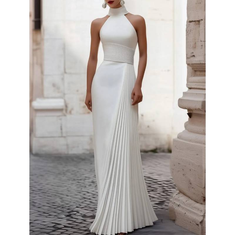 Elegant Vintage Dress For Women With Ruffled Pleats For Wedding Celebrations