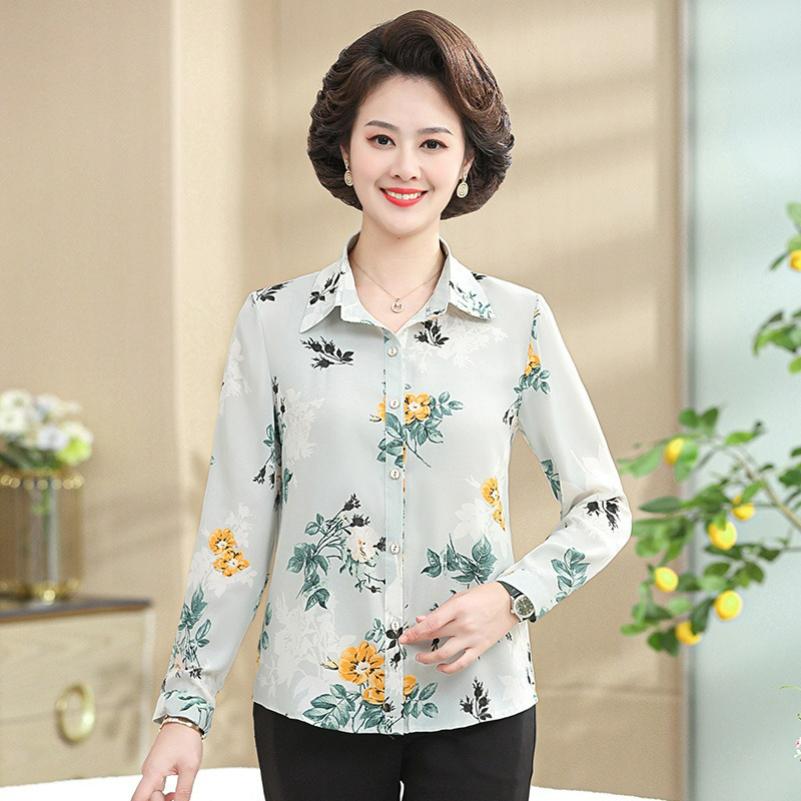 Long-sleeved Shirt, Middle-aged Women's Spring and Autumn Clothes, Western Style Blouse, Women's Summer Chiffon Shirt