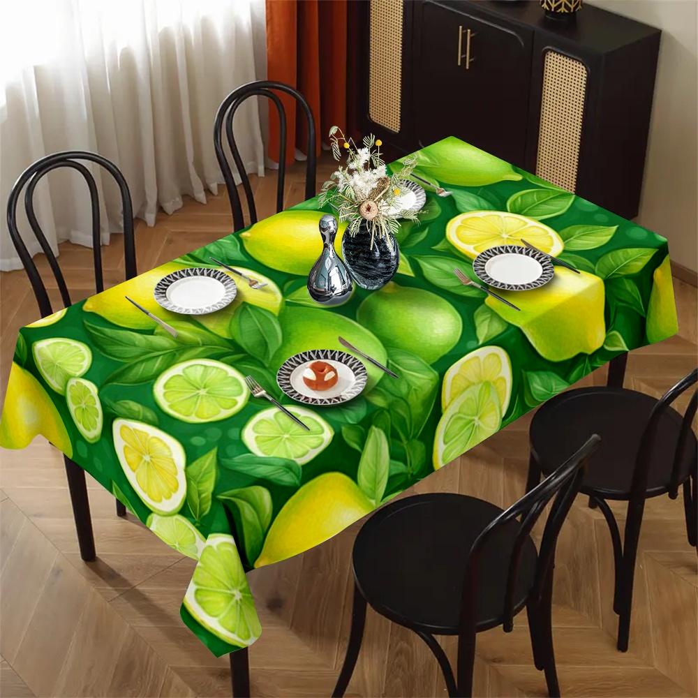Nappe rectangulaire à imprimé citron vert pour décoration de table Lavable Été Feuilles de citron Nappe de table de cuisine Décoration de fête de vacances 140x140cm