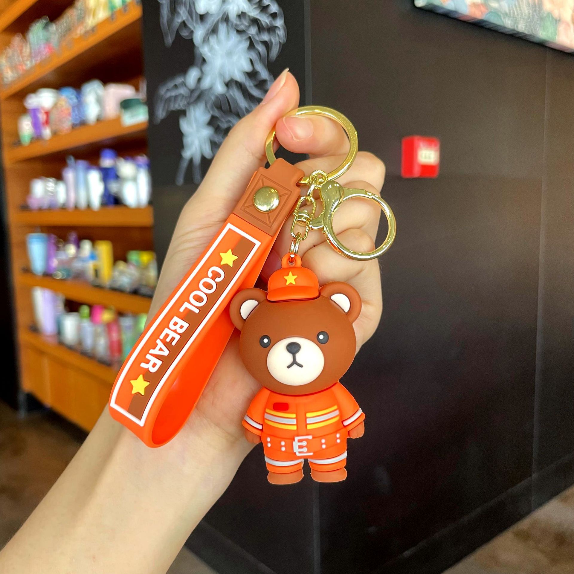 

Cartoon Epoxy Traffic Police Firefighter Bear Keychain Promotional Gifts Fashion Couple Accessories Cute School Bag Lanyard