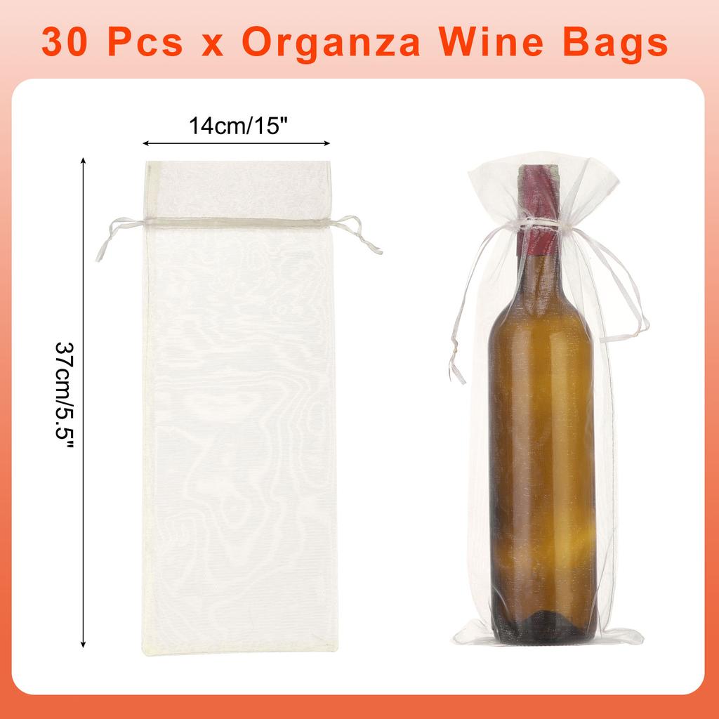 30pcs Organza Wine Bags 14x37cm Wine Bottle Gift Bags Pouches Wine Wrapping Bags for Bottle Wrap Christmas Wedding Party Decor