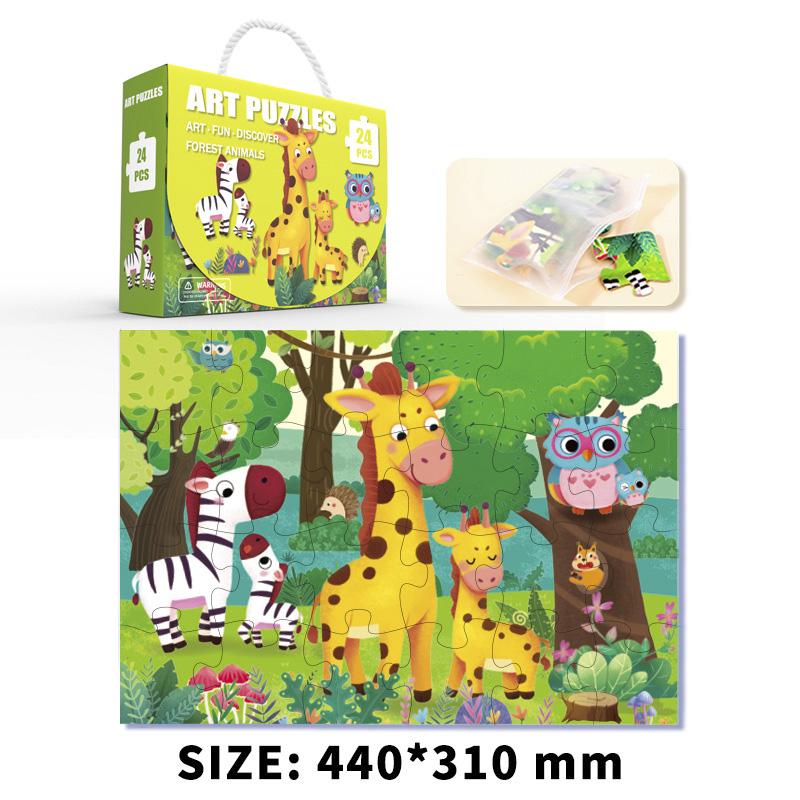 

24 шт./компл. бумажные головоломки с крупными частицами, детская портативная подарочная коробка, головоломка с изображением животных, дорожное движение, развивающая игрушка для раннего образования