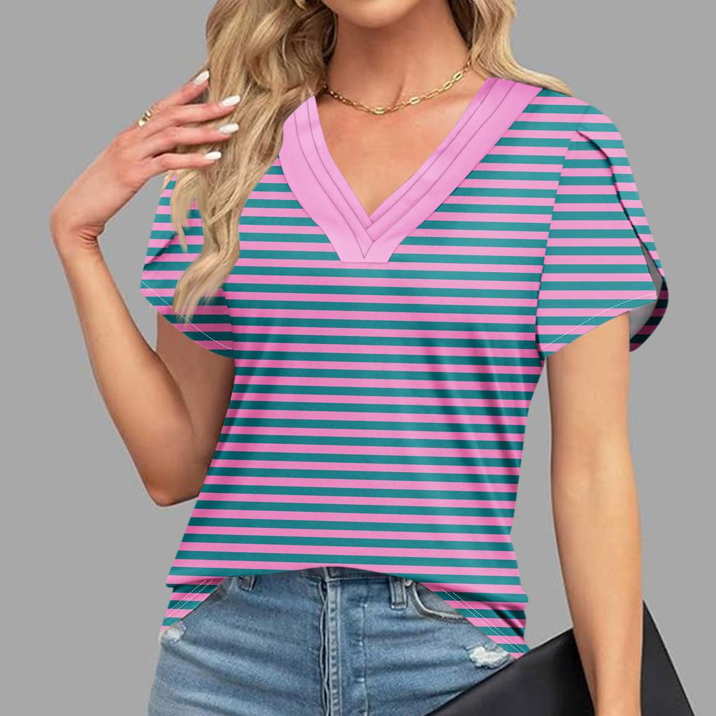 Dámské halenky elegantní ležérní, módní potisk s krátkým rukávem retro potisk tričko jedinečný design V-výstřih nadměrná trička