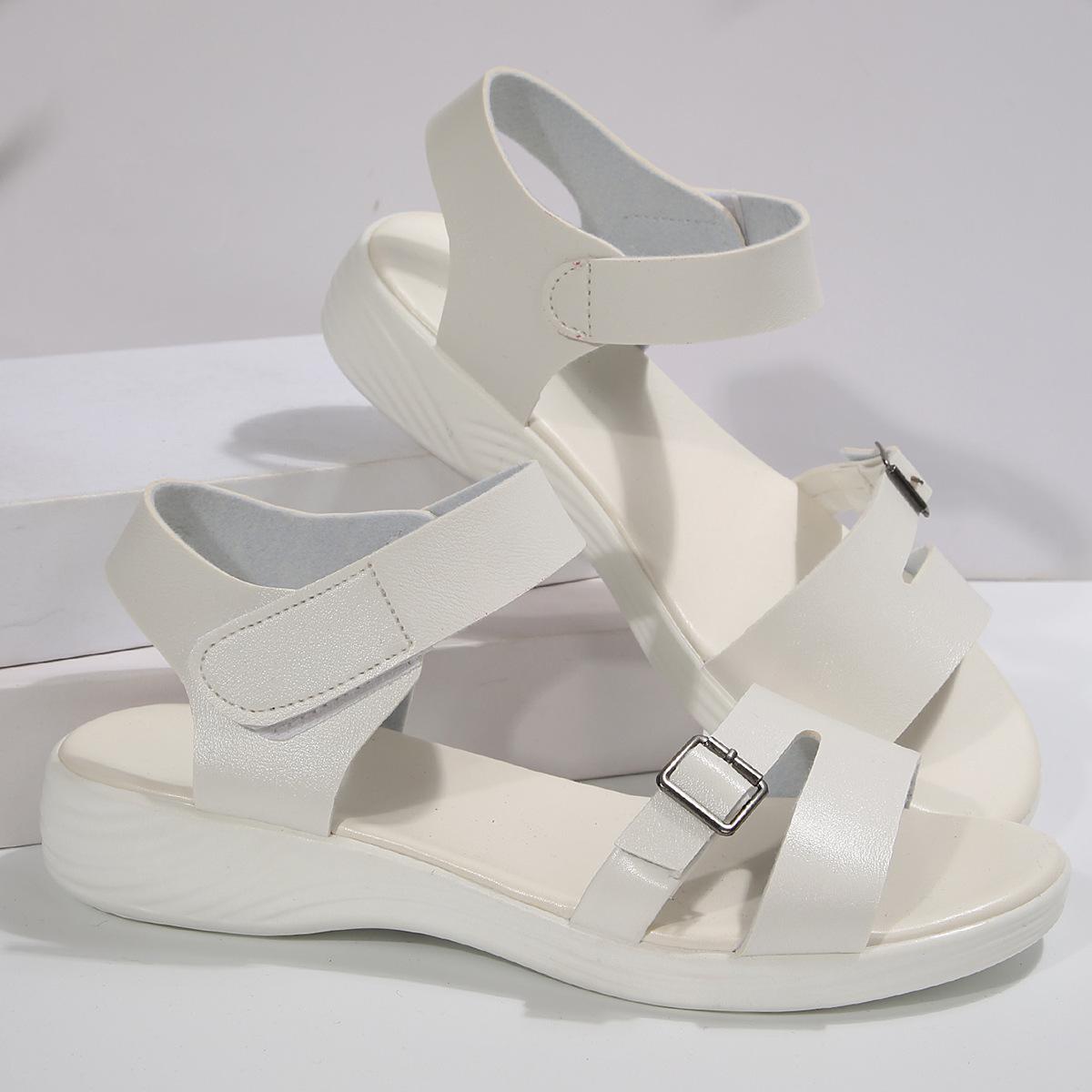 

Летние модные сандалии для пляжа в Европе и Америке, повседневные сандалии на липучках, с плоским каблуком и плоской подошвой, женская обувь из Европы и Америки, импортная женская обувь 43 белый