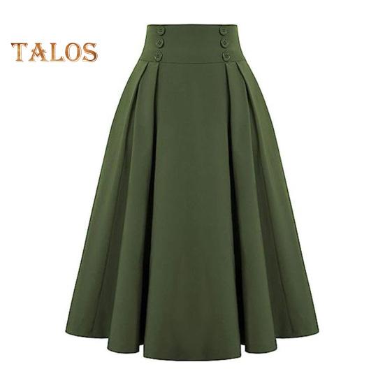 Spódnica midi damska z wysokim stanem, zdobiona guzikami, w kształcie litery A, codzienna, jednokolorowa, biurowa, damska, z kieszeniami, odzież robocza