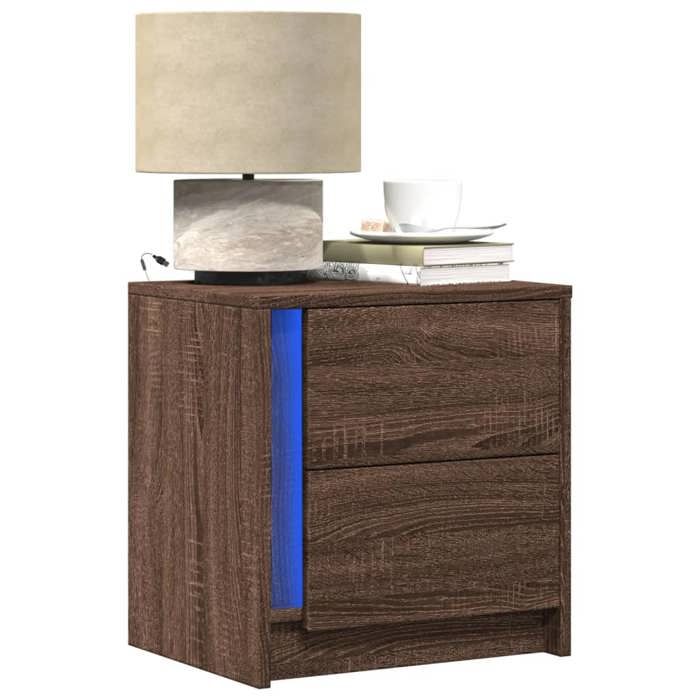 VidaXL Armoire de chevet et lumières LED chêne marron bois ingénierie, table d'appoint, armoire de lit, table d'appoint pour 852059
