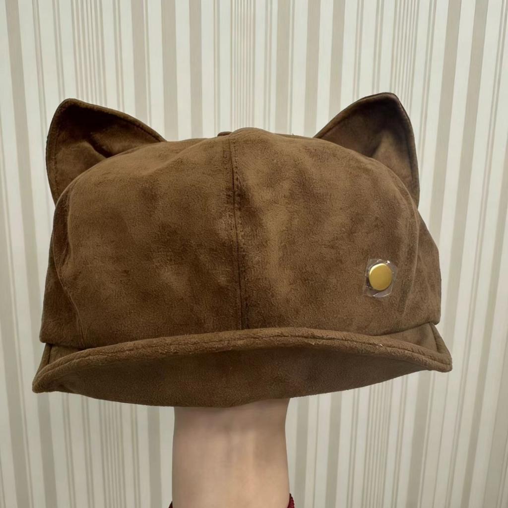 Cat Ear Beret Hat for Women, Autumn/winter New Face-flattering Small Vintage Faux Suede Octagonal Painter Newsboy Hat