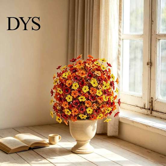 Maintenance Free Indoor Plants Fall Artificial Topiary Ball Flowers, Mums Tree, UV Resistant Outdoor Flowers with Decorative Faux for Weddings Spike,