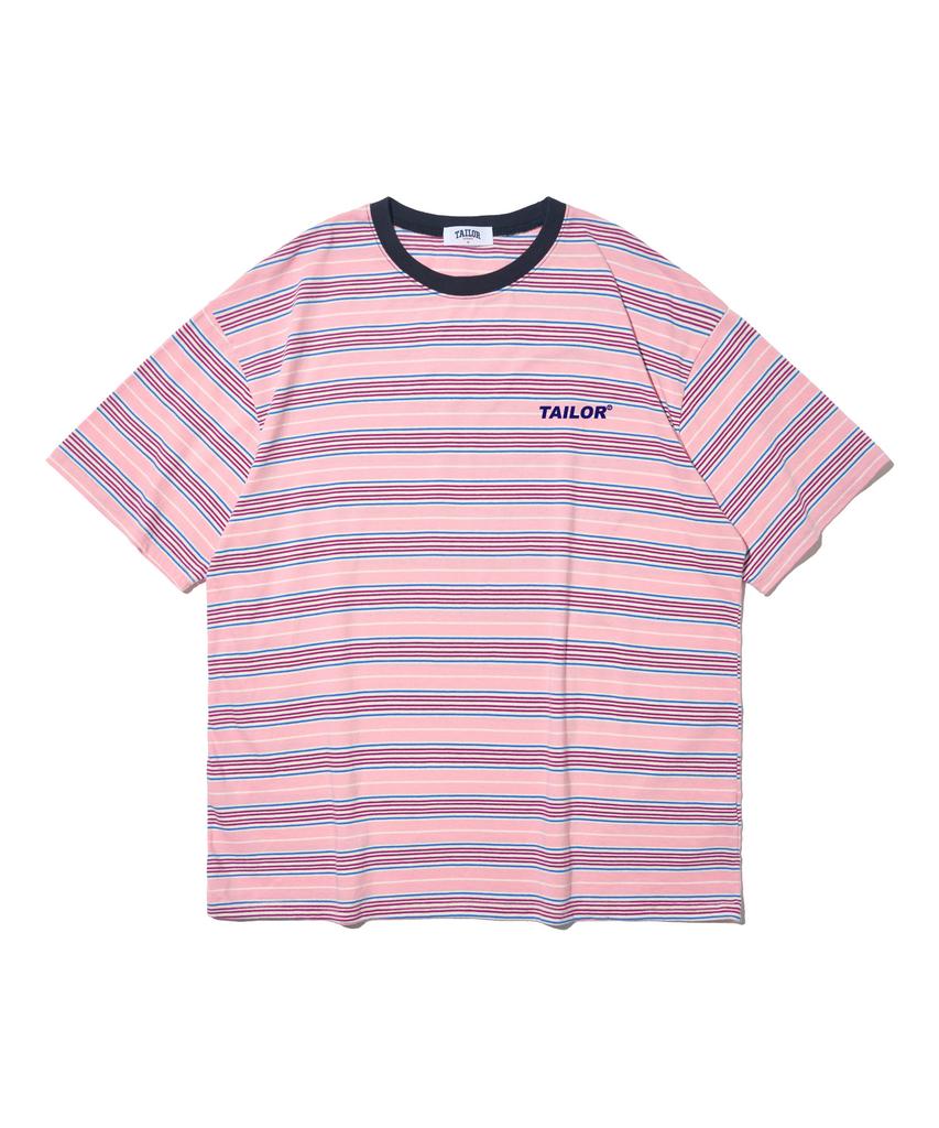 TAILOR STUDIO College Logo Striped Short Sleeve T-Shirt (Pink)