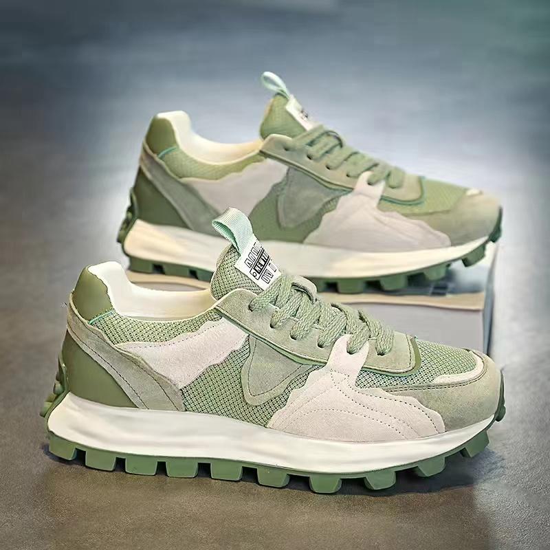 Color Block Fashion Chunky Sneaker Men Running Shoes Casual Leather Fabric Breathable Height Increased Platform Sport Shoes