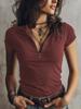 Women Slim Fit Half Zip Short Sleeve Top Casual Solid Color Tee