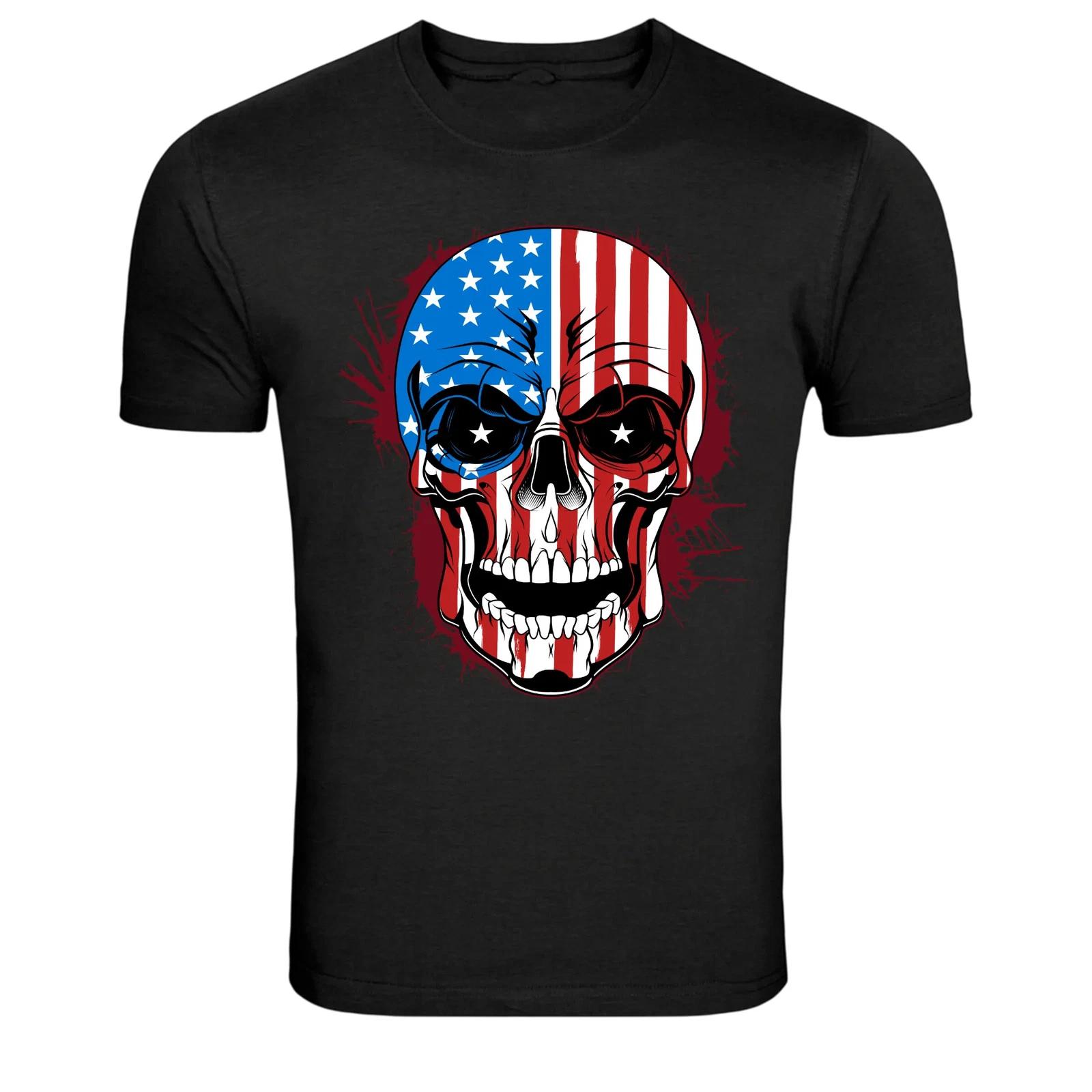 American Flag Skull Graphic T-Shirt Patriotic USA Tee 4XL