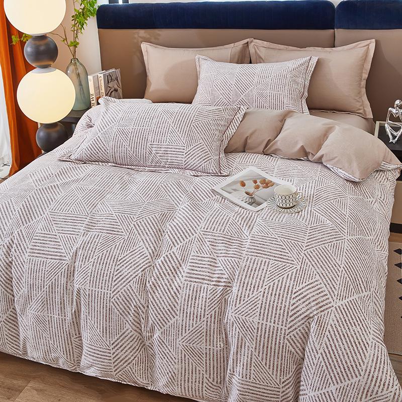 Pastoral Cotton Duvet Cover Set: Men's & Women's All-Season 4-Piece Bedding with Bed and Fitted Sheets