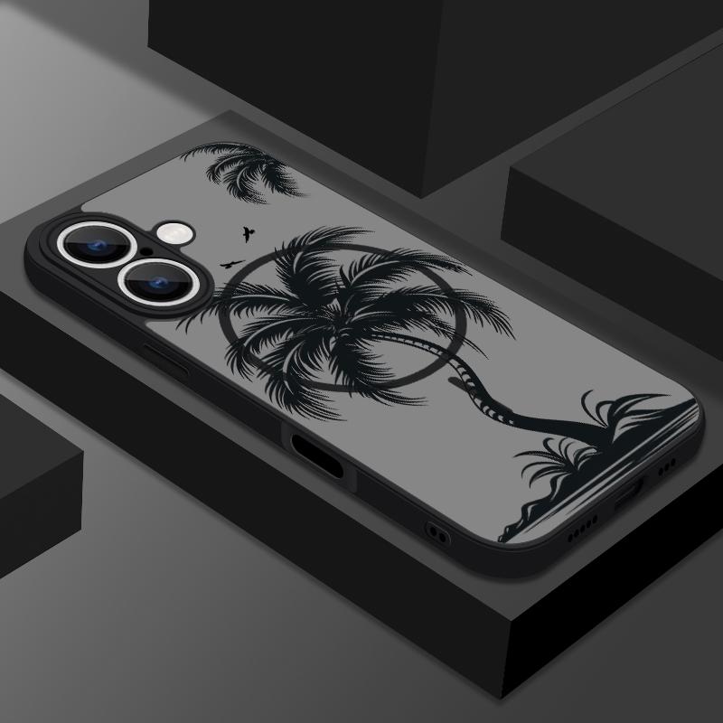 

Матовый прозрачный чехол с узором из кокосовой пальмы для телефона Mgasafe для iPhone 16 Pro Max 15 Pro 14 13 с беспроводной зарядкой, магнитный, противоударный, жесткий чехол для задней панели из ПК iPhone 13 Pro Max