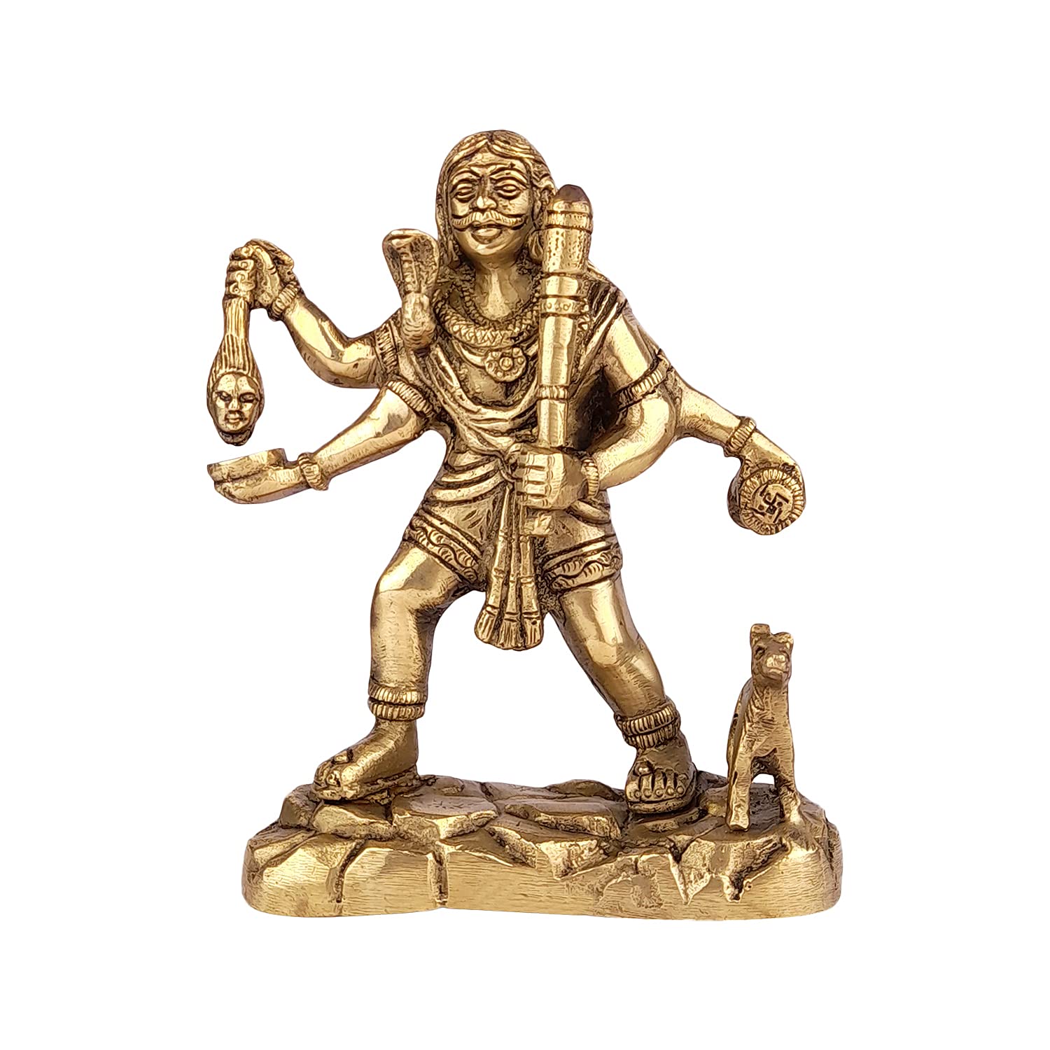 

Gold Kaal Bhairav Idol, Bhairo Baba, Kaala Bhairava Dev Sculpture, Brass -7 Inch