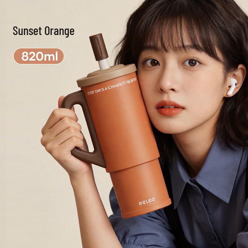 RELEA 820ml Large Capacity Insulated Tumbler with Straw