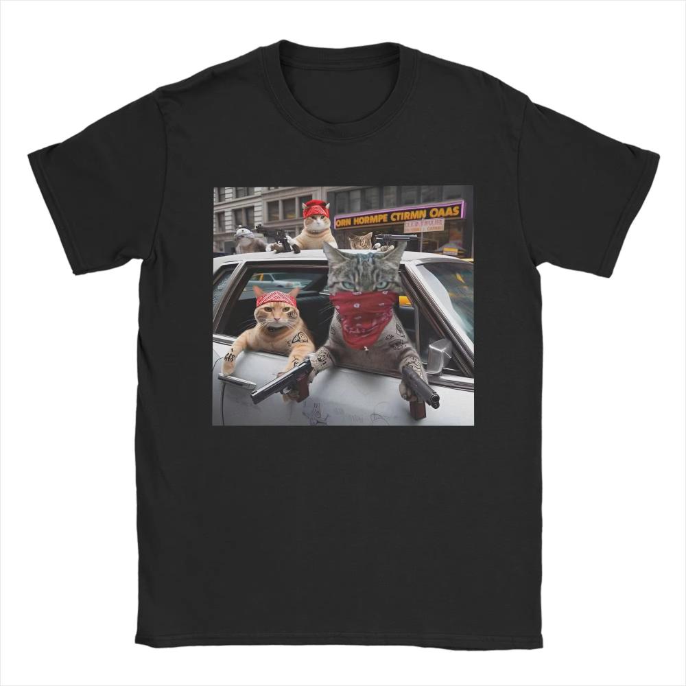 Смешная кошачья банда Мем Графическая футболка Летние хлопковые футболки для мужчин женщин Хипстер Повседневная футболка С коротким рукавом Классические топ-футболки S