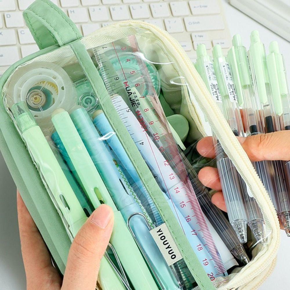 DIY Transparent Pencil Case Large Capacity Stationery Box Cosmetics Bag Transparent Pen Bag Friend