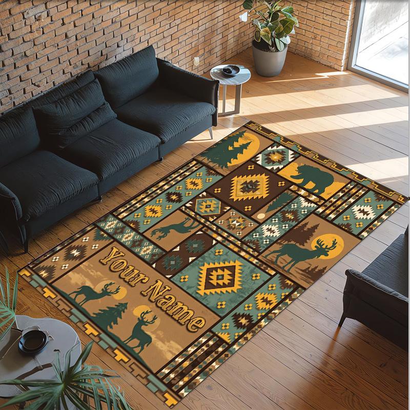Forest Nature Theme Crystal Velvet Rug Personalized Custom Name Text Soft Floor Mat Home Decor