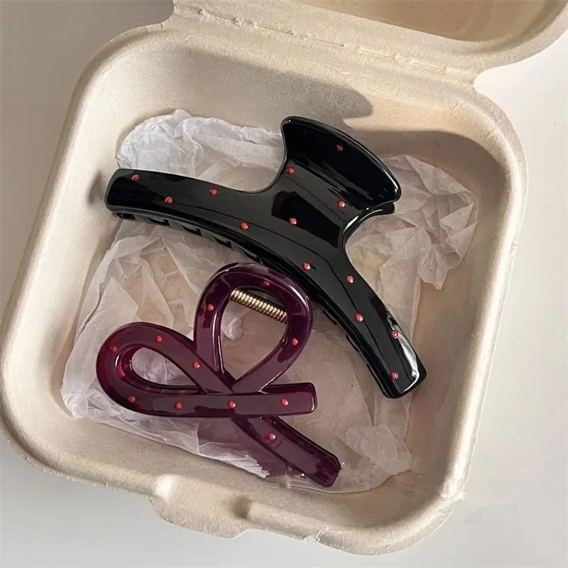 1pc Women Vintage Red Polka Dot Ribbon Bow Shark Clip Hairpin Hair Claw Crab Barrettes Elegant Headwear Hair Accessories Gift