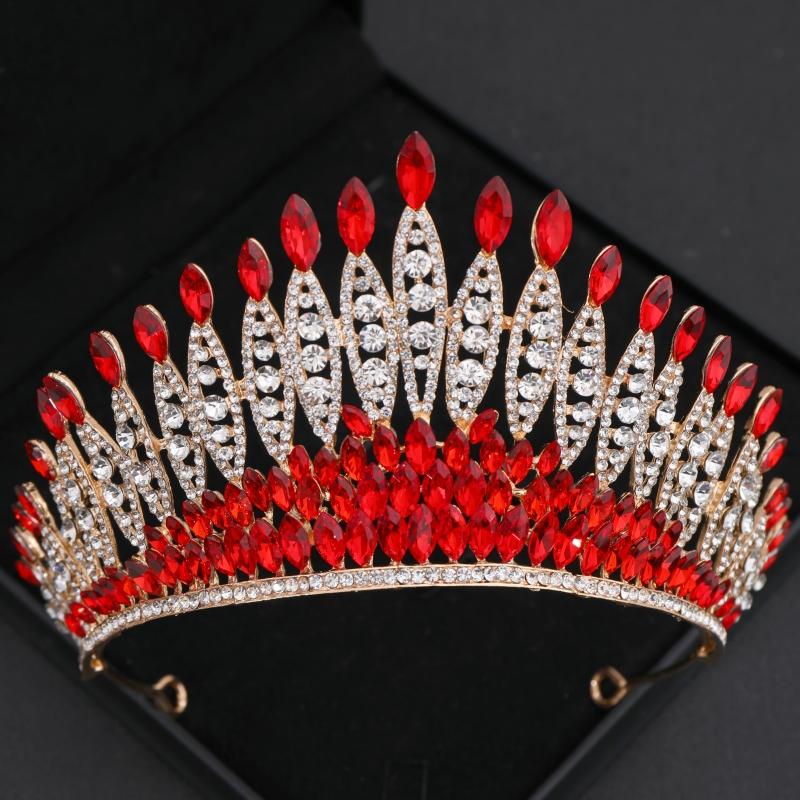 Red Crystal Tiaras and Crowns Headband for Women Party Rhinestone Diadem Bridal Wedding Hair Accessories Jewelry Crown Tiara