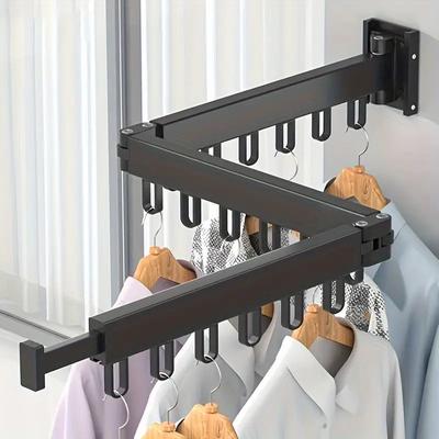 Folding Clothes Hanger Indoor Retractable Cloth Drying Rack Space Saving Home Laundry Clothesline Wall Mount Amp Clothing Rack