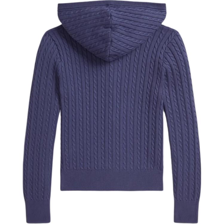 Polo Ralph Lauren Hettegenser FW25 Ensfarget Logo Broderi Strikket Hettegenser Barn hettegensere Mørkeblå CWPOSWEG6820546-400
