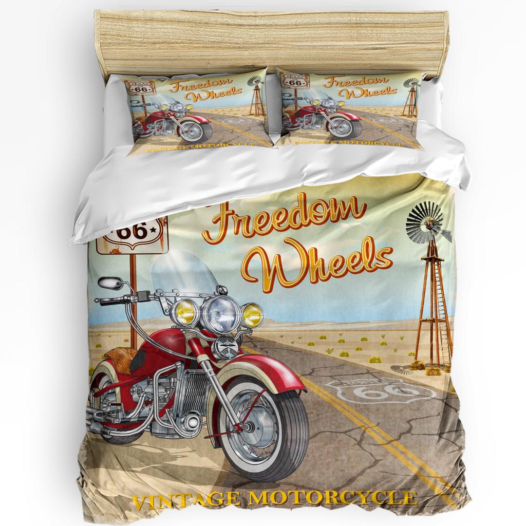 Motorcycle Highway Retro Style Bedding Set 3pcs Duvet Cover Pillowcase Kids Adult Quilt Cover Double Bed Set Home Textile