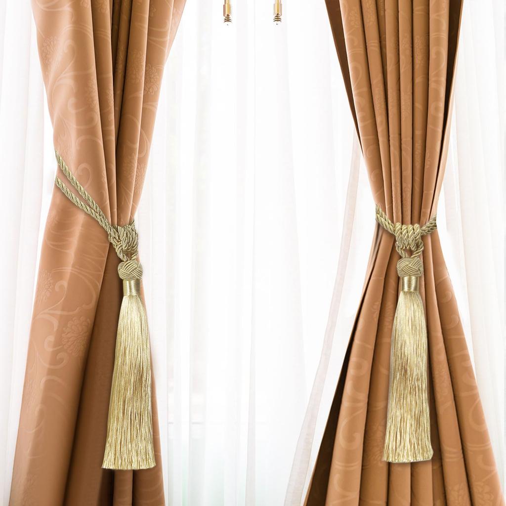 Uxcell Curtain Tiebacks, Set of 2, Handmade Elegant Curtain Tie Holders with Tassels, Window Tieback Clips for Home, Office, or Hotel Decor, Dark Blue