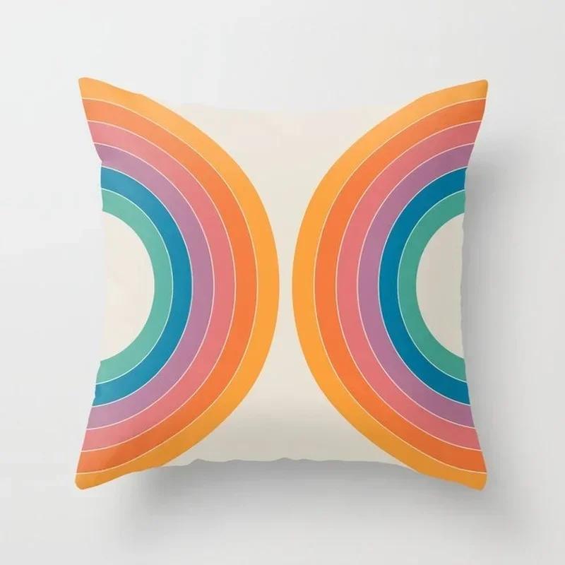 Retro Rainbow Tunnel Pattern Pillowcase Brown Plush Cushion Cover Living Room Bedroom Sofa Chair Home Decor Pillowcase 45X45Cm