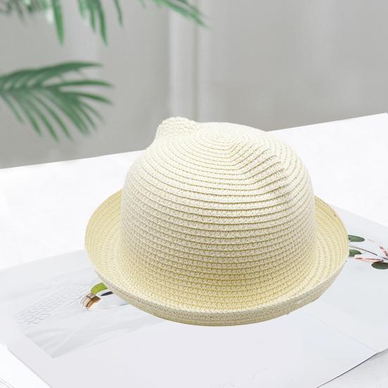 Buy Hemming Brim Edge Curl Foldable Straw Hat Baby Cat Ear Decor
