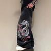 European and American jeans cherry blossom embroidered wide-leg pants washed retro high-waisted loose rough edge mopping jeans