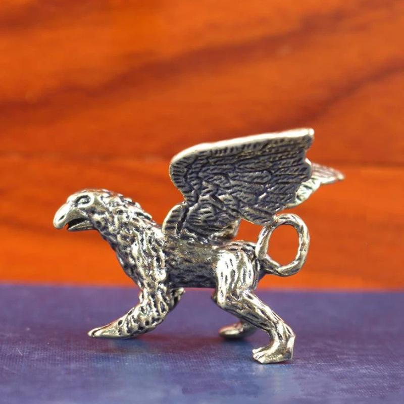 Mini Brass Dragon And Griffin Figurines Detailed Carving Antique Finish Desktop Decor Collection