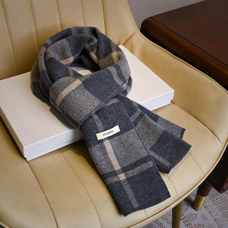 Black and White Plaid Wool Scarf, Thickened for Men In Winter, Gift for Elder Dad Boyfriend Scarf.