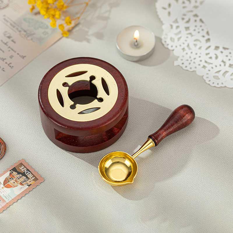 Wachssiegel Stempel Set Holz Wachsschmelz Lackofen mit Löffel Wachsperlen Schmelzheiztopf Hochzeitsfeier DIY Geschenk Dekoration