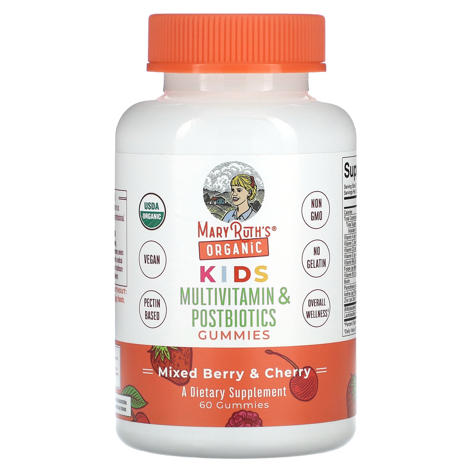 

MaryRuth s, Organic Childrens, Мультивітаміни та постбіотичні жувальні цукерки, зі смаком ягоди та вишні, 60 цукерок